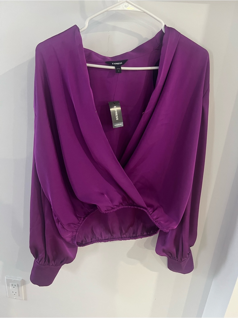 Express Purple Surplice Draped Blouse